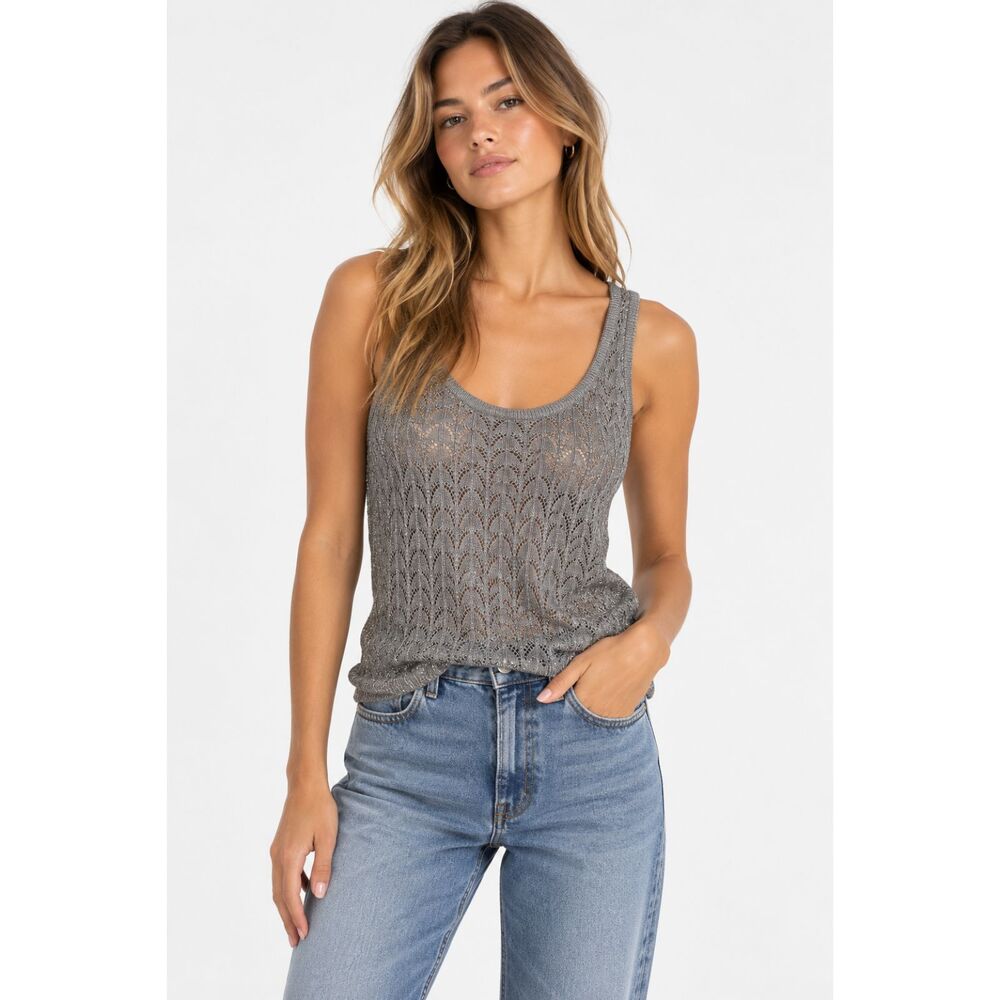 ZARA Metallic Pointelle Sleeveless Top Gray Small